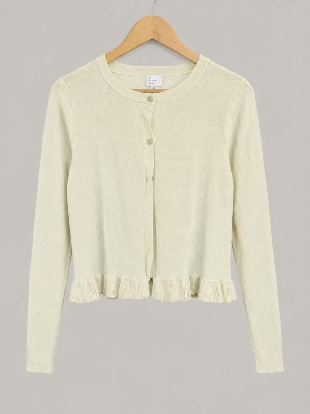 A New Day - Soft Cream Ruffle Hem Crewneck Cardigan